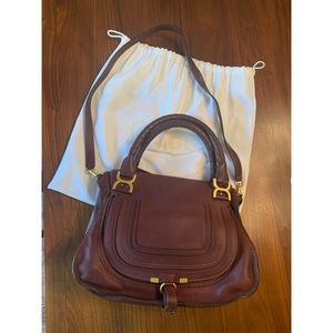 Chloe Marcie Medium Burgundy Leather Shoulder Bag with Gold Hardware